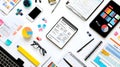 Desk Office Flat Lay Royalty Free Stock Photo