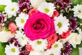 Overhead view of fresh flowers bouquet with roses and camomile and chrysanthemum, overhead view Royalty Free Stock Photo