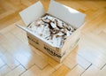 Overhead view of fresh parcel from Amazon e-commerce shopping site - unboxing