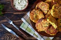 Overhead view of fried corn fritters Royalty Free Stock Photo