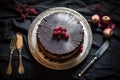 overhead view of gateau with a cake server nearby