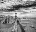 Overhead view of Golden Gate Bridge from helicopter, San Francisco Royalty Free Stock Photo