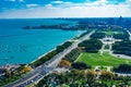 Overhead View of Grant Park Lake Shore Drive and Lake Michigan in Chicago Royalty Free Stock Photo