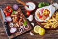 Overhead view of greek souvlaki, top view Royalty Free Stock Photo