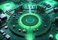 An overhead view of a green processor
