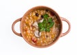 Overhead view of hearty bean and vegetable soup Royalty Free Stock Photo