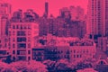 Overhead view of historic buildings in Midtown Manhattan New York City in pink Royalty Free Stock Photo