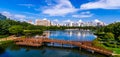 Overhead view of Ilsan Lake Park. Goyang, South Korea