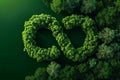 Overhead view of infinity symbol-shaped trees against green studio backdrop. Artistic ecological concept AI Image Royalty Free Stock Photo