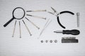 Overhead view of jeweler or electronics tools Royalty Free Stock Photo