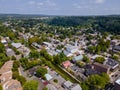 Overhead view of Lambertville New Jersey USA the small town residential suburban area with bridge across the river in the historic