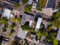 Overhead view of Lambertville New Jersey USA the small town residential suburban area with bridge across the river in the historic