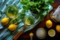 overhead view of lemonade ingredients on a table