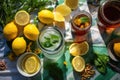 overhead view of lemonade ingredients on a table