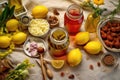 overhead view of lemonade ingredients on a table