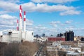 Long Island City and Astoria Queens New York Skyline with Smoke Stacks from a Power Plant