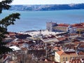 View of PraÃÂ§a do ComÃÂ©rcio and the Tagus River in central Lisbon, Portugal Royalty Free Stock Photo