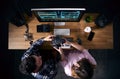 Overhead View Of Male And Female Musicians At Workstation With Keyboard And Microphone In Studio Royalty Free Stock Photo