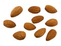 Overhead view of a medium group of almond nuts on a white background Royalty Free Stock Photo