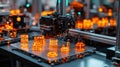 An overhead view of a microfactory assembly line showcasing an array of 3Dprinted parts being meticulously arranged. The