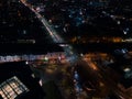 overhead view of night Lviv city street Royalty Free Stock Photo