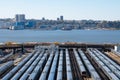 Rows of Commuter Trains at the West Side Yard of Hudson Yards in New York City Royalty Free Stock Photo