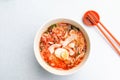 Penang popular prawn mee noodles with eggs, and small shrimp Royalty Free Stock Photo