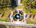 Overhead view of the Pineapple Fountain at Waterfront Park in Charleston, South Carolina