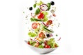 a salad flying over the table in front of a fork Royalty Free Stock Photo