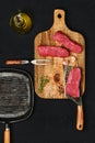 Overhead view of raw boneless beef strip steak Royalty Free Stock Photo