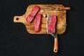 Overhead view of raw boneless strip steak Royalty Free Stock Photo