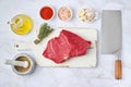 Overhead view of raw top side beef steak Royalty Free Stock Photo