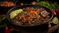 overhead view of Rendang Padang. Spicy beef stew from Padang, Indonesia. Generative AI