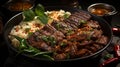 overhead view of Rendang Padang. Spicy beef stew from Padang, Indonesia. Generative AI
