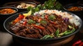 overhead view of Rendang Padang. Spicy beef stew from Padang, Indonesia. Generative AI