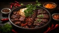 overhead view of Rendang Padang. Spicy beef stew from Padang, Indonesia. Generative AI