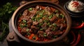 overhead view of Rendang Padang. Spicy beef stew from Padang, Indonesia. Generative AI