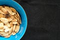 Overhead view of roasted unshelled pumpkin seeds Royalty Free Stock Photo