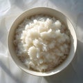 An Overhead View of a Round White Bowl Filled with Tender, Fluffy White Rice Royalty Free Stock Photo