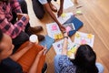 Overhead view of scrum team planning mobile app, development design UX Royalty Free Stock Photo