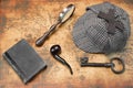 Overhead View Of Sherlock Hat And Detective Tools On Map Royalty Free Stock Photo