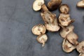 Overhead view of Shiitake Mushrooms on grey background Royalty Free Stock Photo