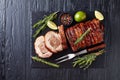 Overhead view of sliced roast pork Royalty Free Stock Photo