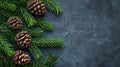 overhead view on spuce and thuja branches with cones, Christmas background. Generative Ai Royalty Free Stock Photo