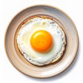 Overhead View of Sunny Side Up Egg on Beige Plate Isolated on White Royalty Free Stock Photo