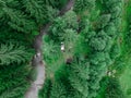 overhead view of the suv car in forest camping site Royalty Free Stock Photo