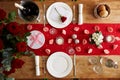 Overhead View Of Table Set For Romantic Valentines Day Meal