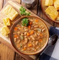 Overhead View of a Tasty Bowl of Bean Soup Royalty Free Stock Photo