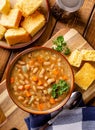 Overhead View of a Tasty Bowl of Bean Soup Royalty Free Stock Photo