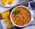 Overhead View of a Tasty Bowl of Bean Soup Royalty Free Stock Photo